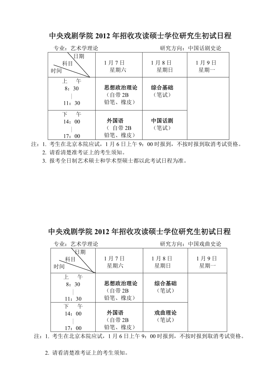 中戏2012 考试须知.doc_第1页