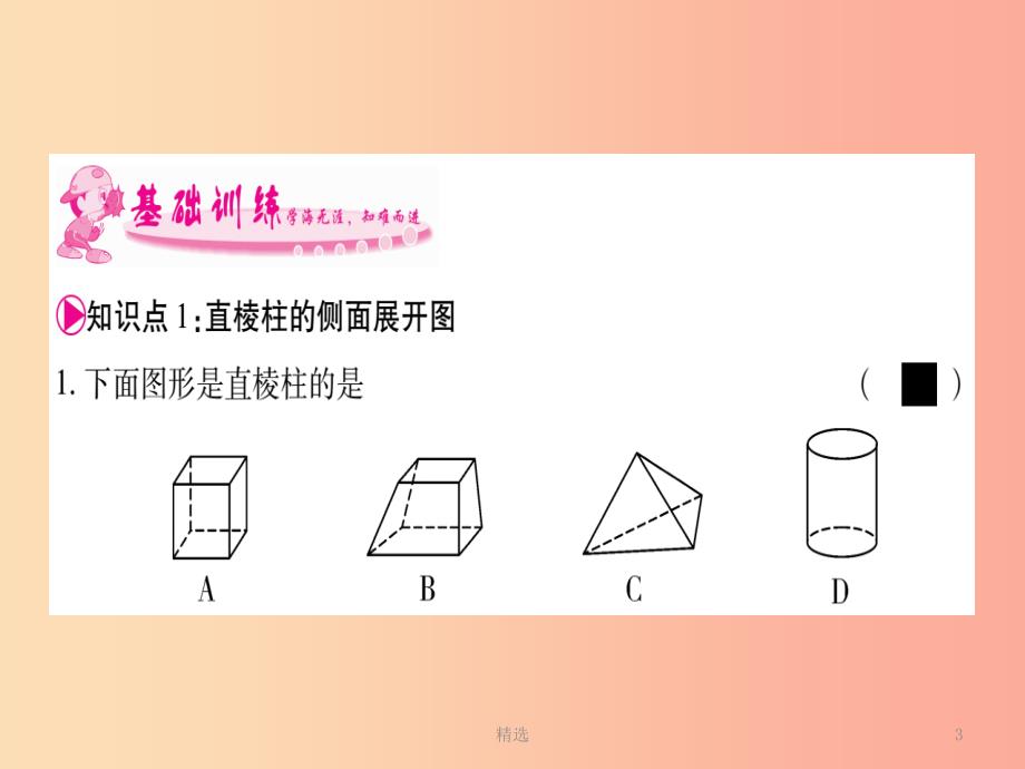 广西201X秋九年级数学下册 第3章 投影与视图 3.2 直棱柱、圆锥的侧面展开图作业课件（新版）湘教版_第3页