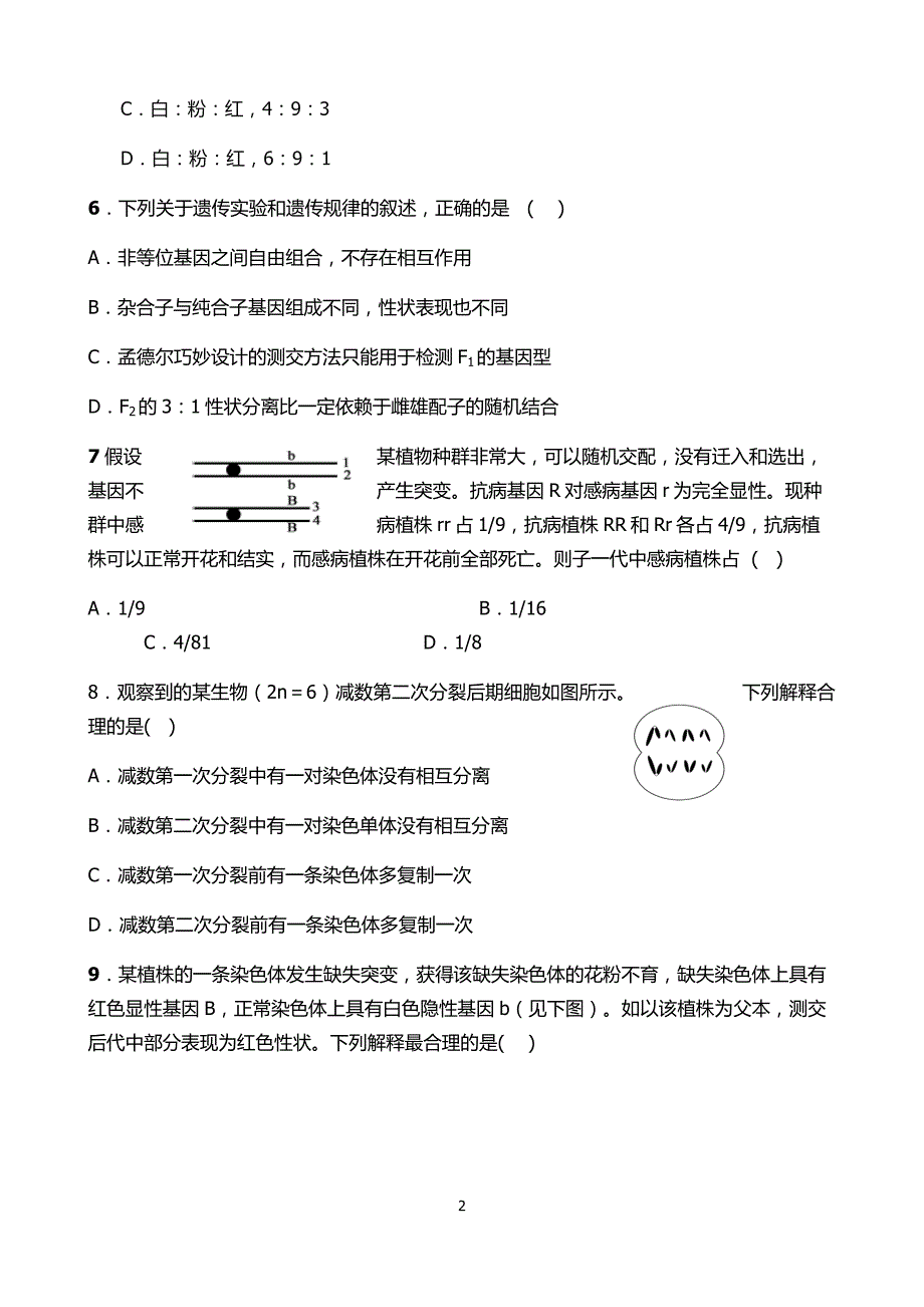 高中生物必修二基础训练题-_第2页