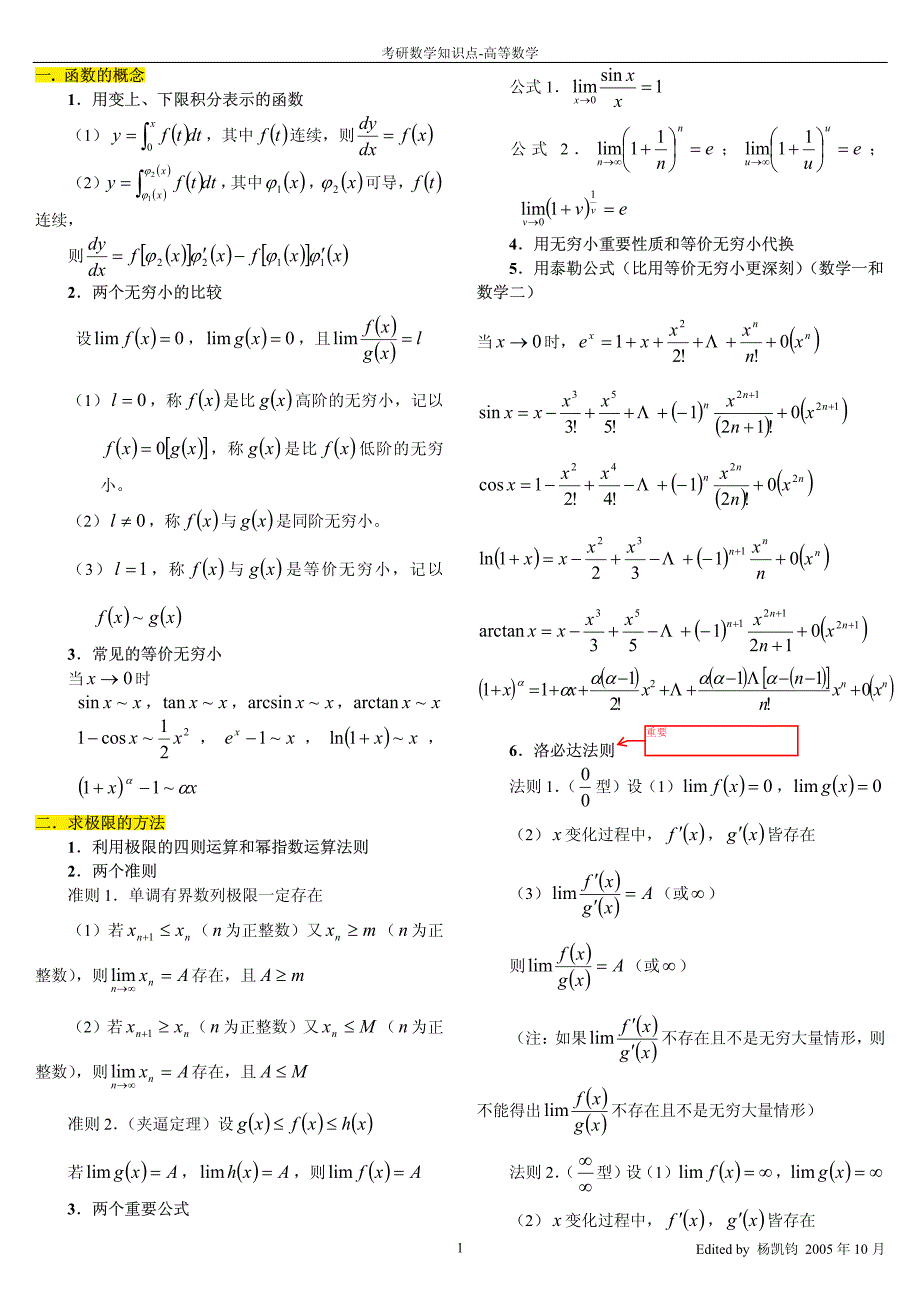 考研高等数学实用公式大全 ._第1页