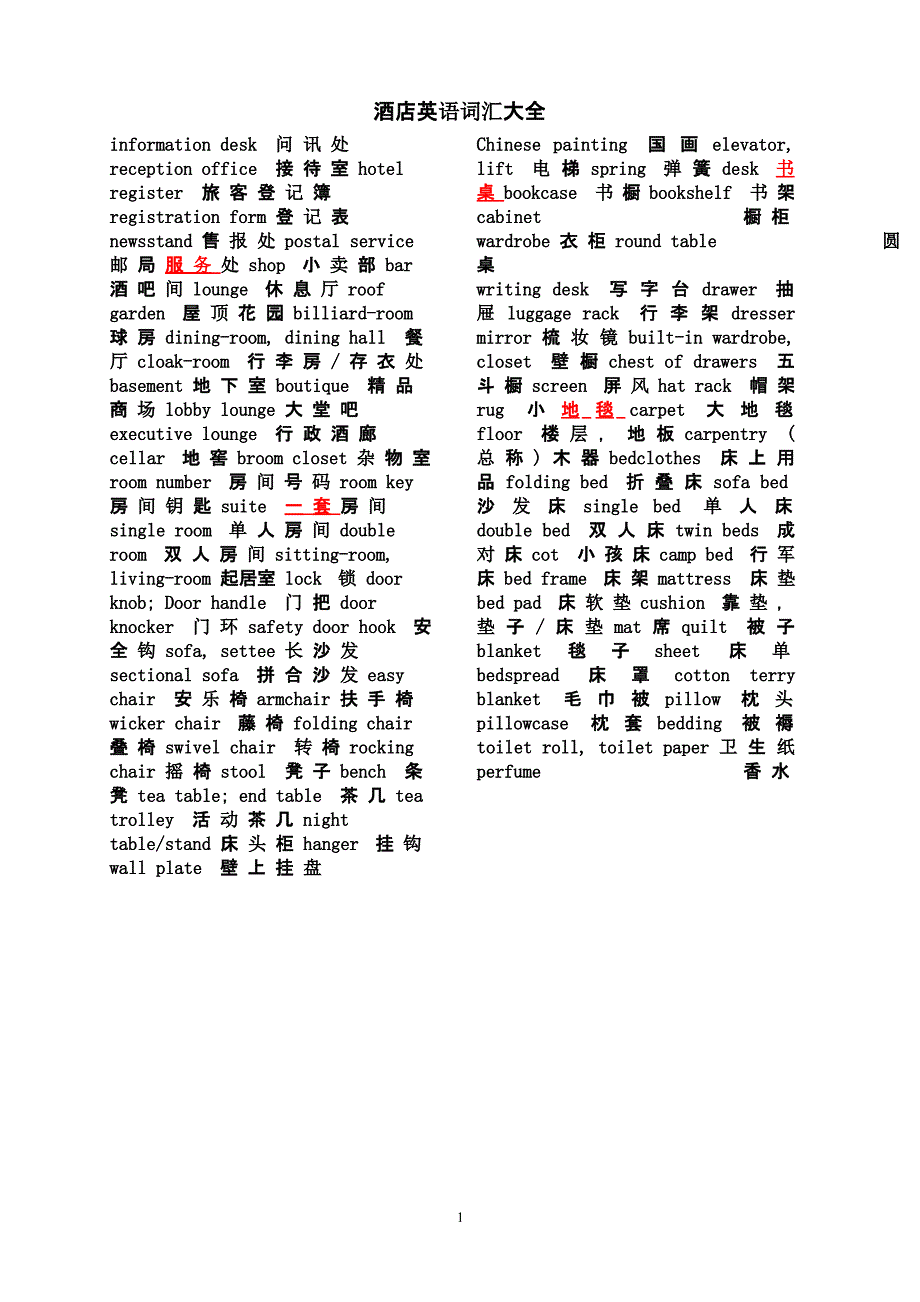 酒店英语词汇大全（9月11日）.pptx_第1页