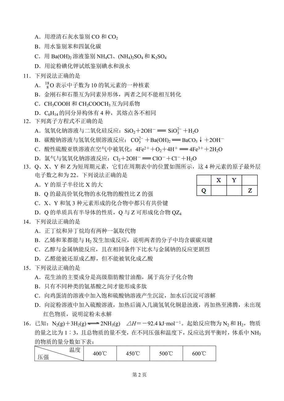 2017年11月浙江选考化学试卷和答案-_第2页