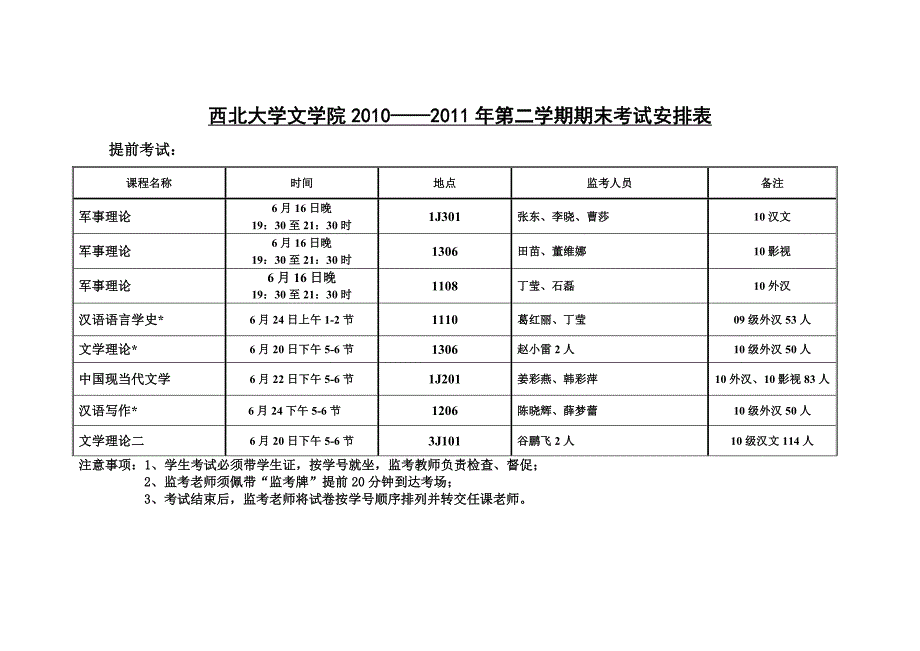 第二学期末考试监考安排表.doc_第1页