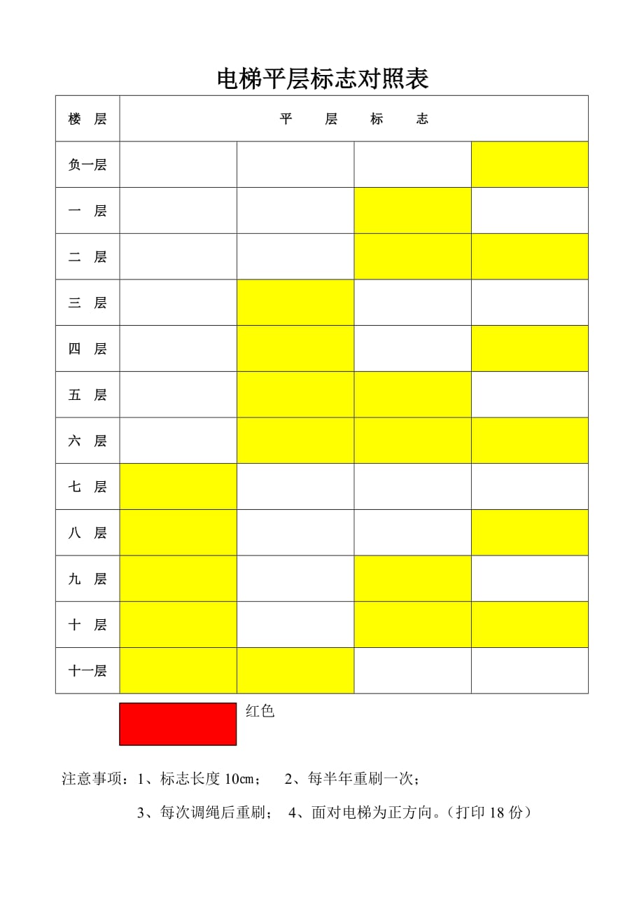 电梯平层标志对照表-_第1页