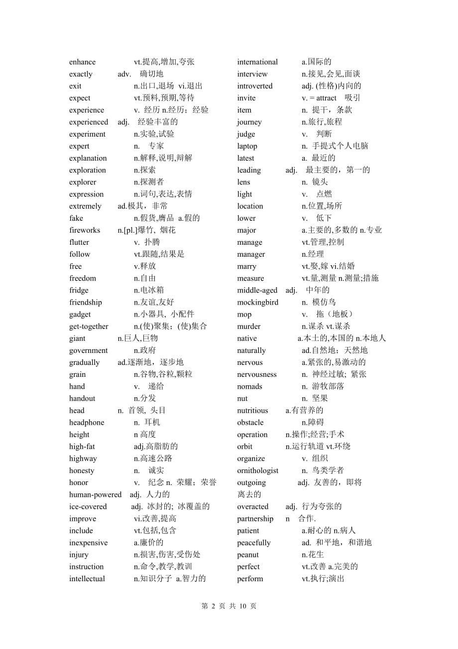 中考英语完形填空高频词汇-_第2页