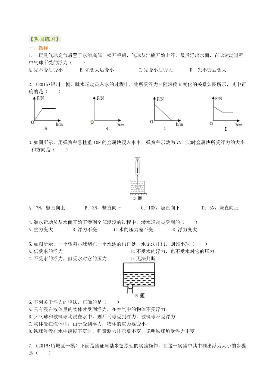 初二物理浮力巩固练习_第1页