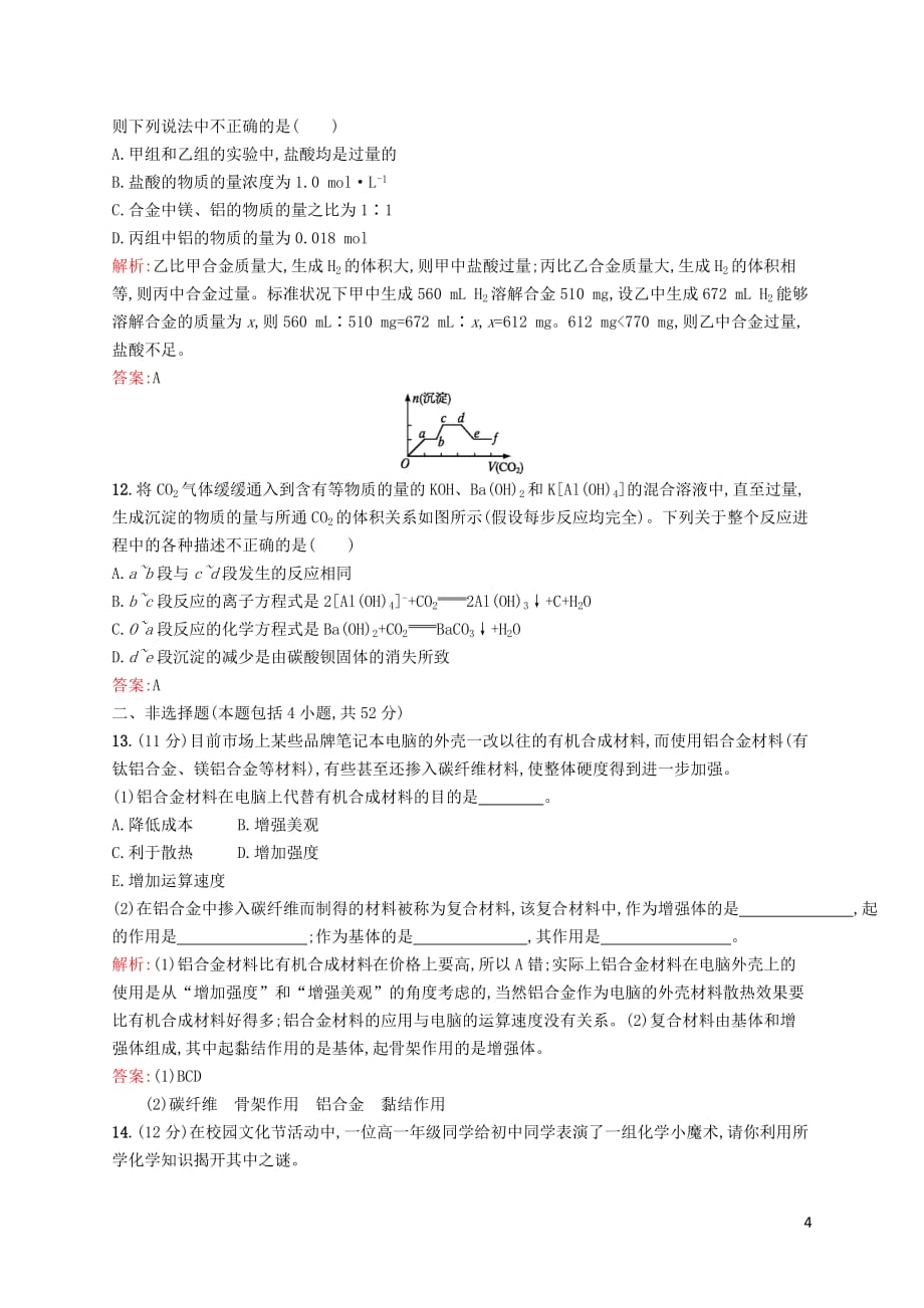 高中化学 第4章 材料家族中的元素本章测评 鲁科版必修1_第4页