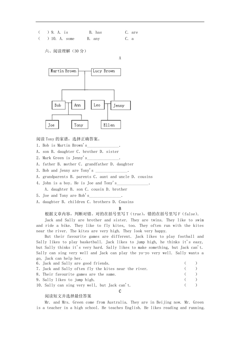 七年级英语上册 Module 2 My family测试题 （新版）外研版_第3页