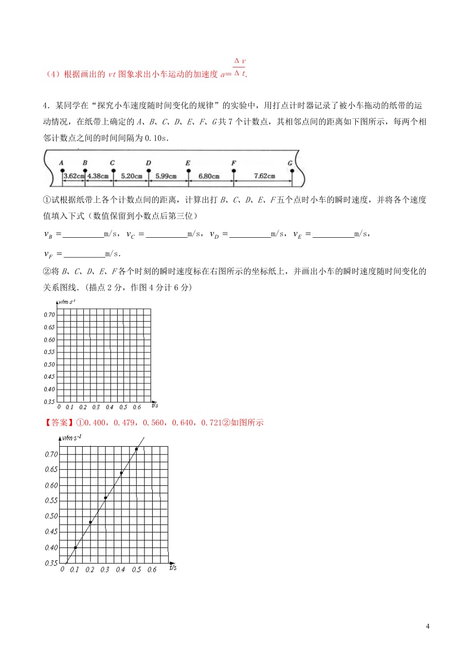 高中物理 专题2.1 实验 探究小车速度随时间变化的关系（练）（基础版含解析）新人教版必修1_第4页