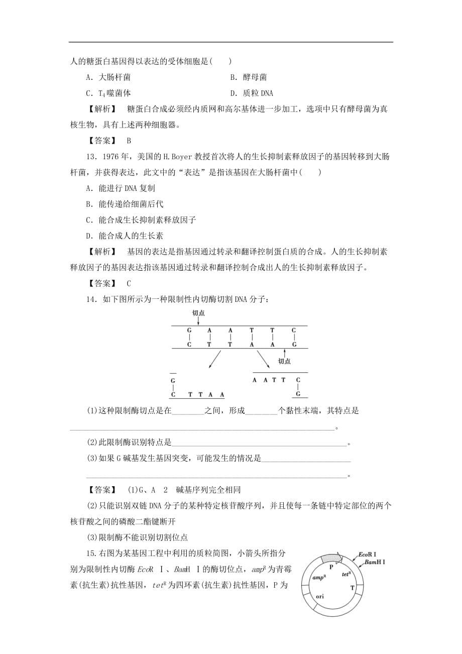 高中生物 第一单元 生物技术与生物工程 第一章 基因工程和蛋白质工程 第1节 基因工程的原理学业分层测评1 中图版选修3_第5页