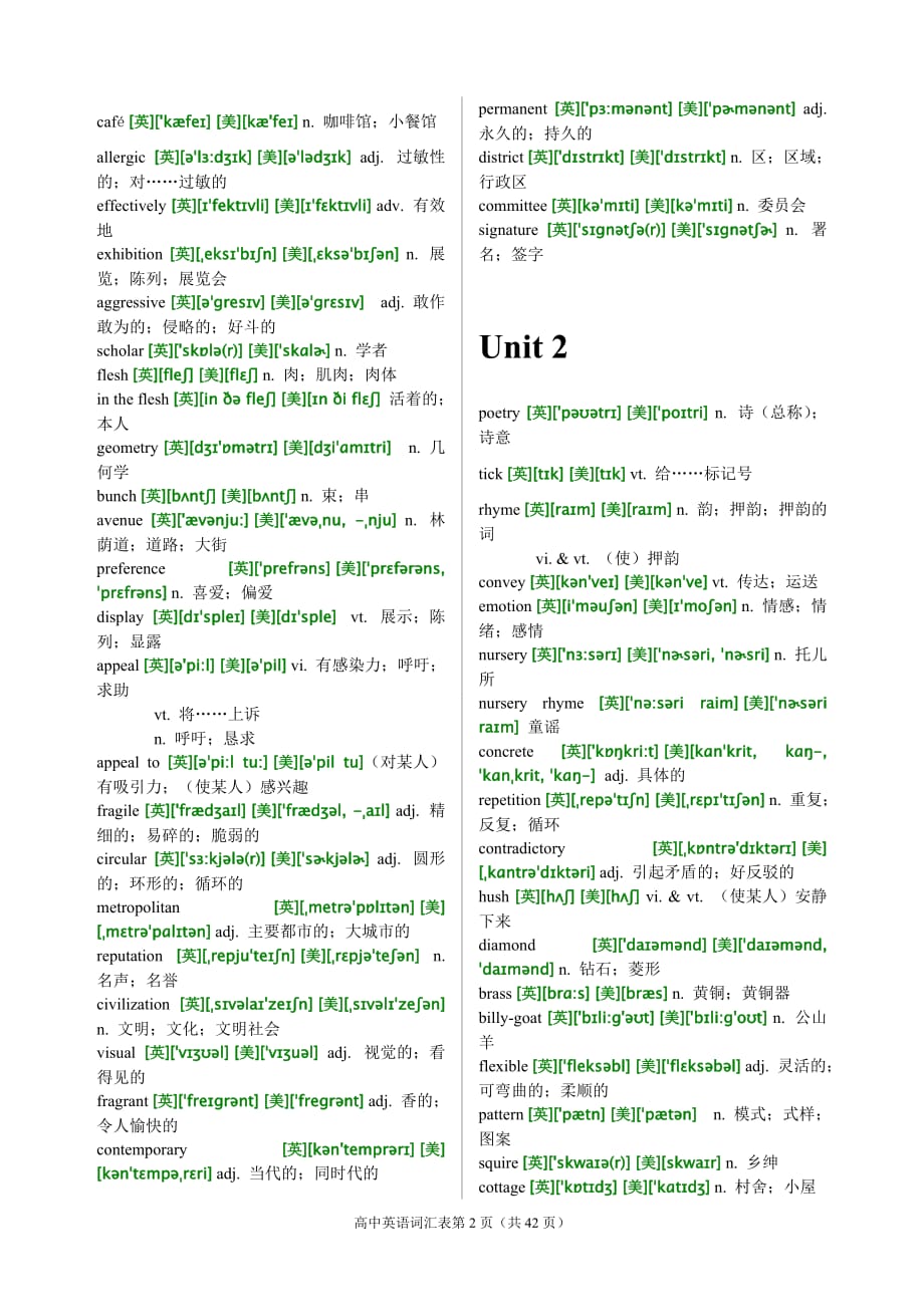 人教版高 中英语选修六单词表(有音标)_第2页