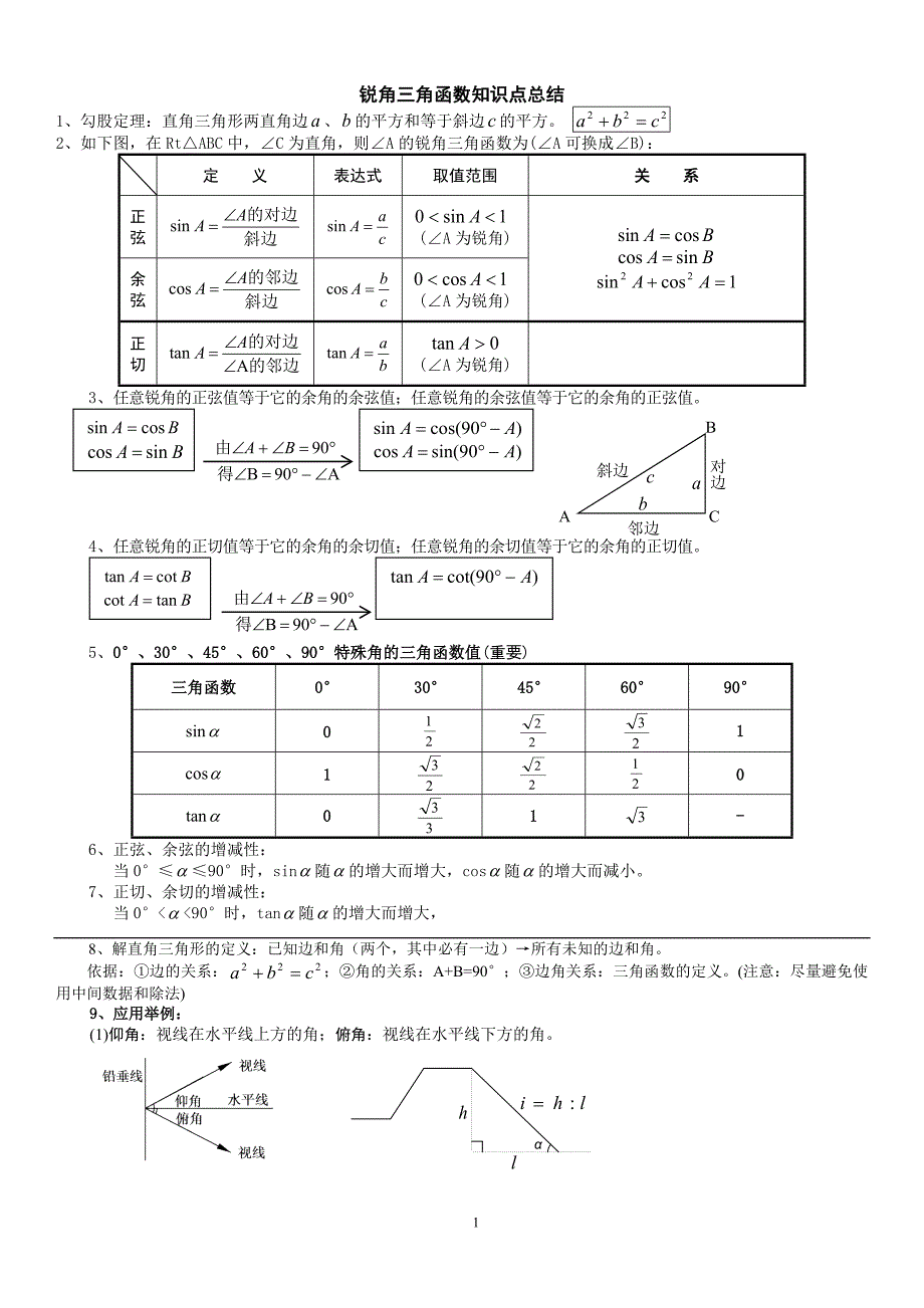 中考数学三角函数知识点总结._第1页