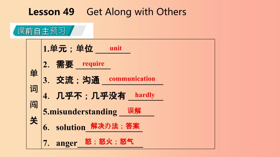 九年级英语下册 Unit 9 Communication Lesson 49 Get Along with Others课件（新版）冀教版_第3页