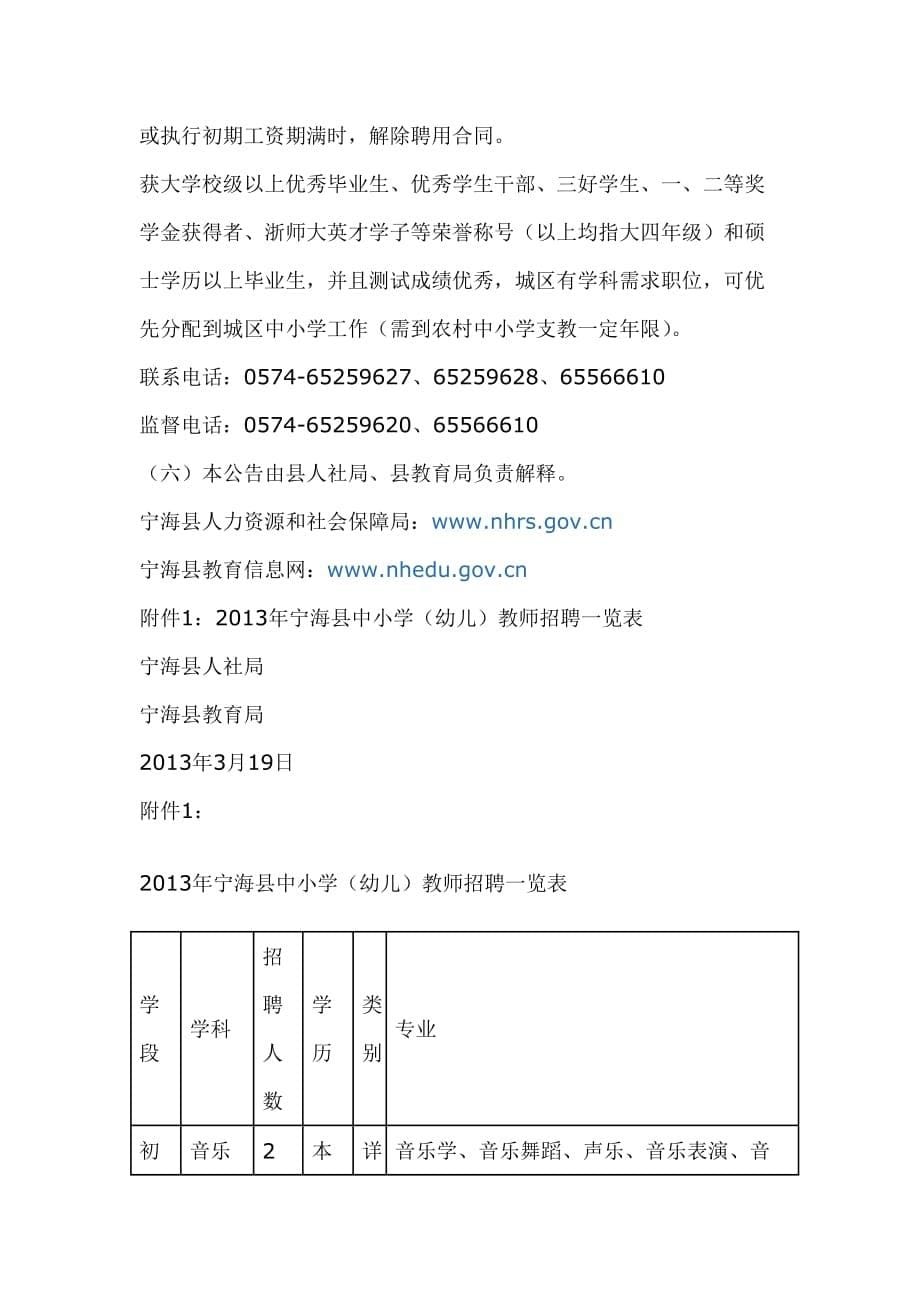 宁海县教育局2013年招聘135名教师公告.doc_第5页