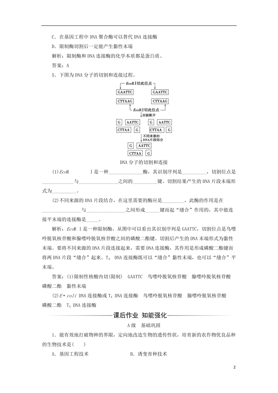 高中生物 专题1 基因工程 1.1 DNA重组技术的基本工具检测 新人教版选修3_第2页