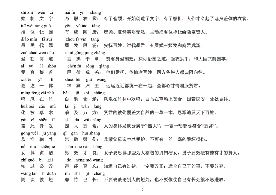 千字文拼 音版全文附解释(已整理)_第2页