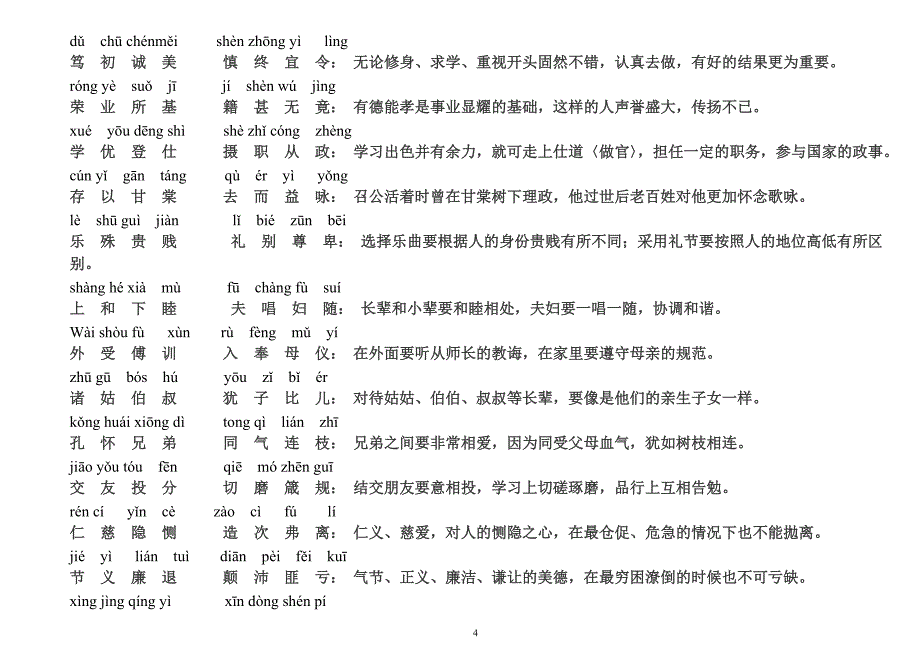 千字文拼 音版全文附解释(已整理)_第4页