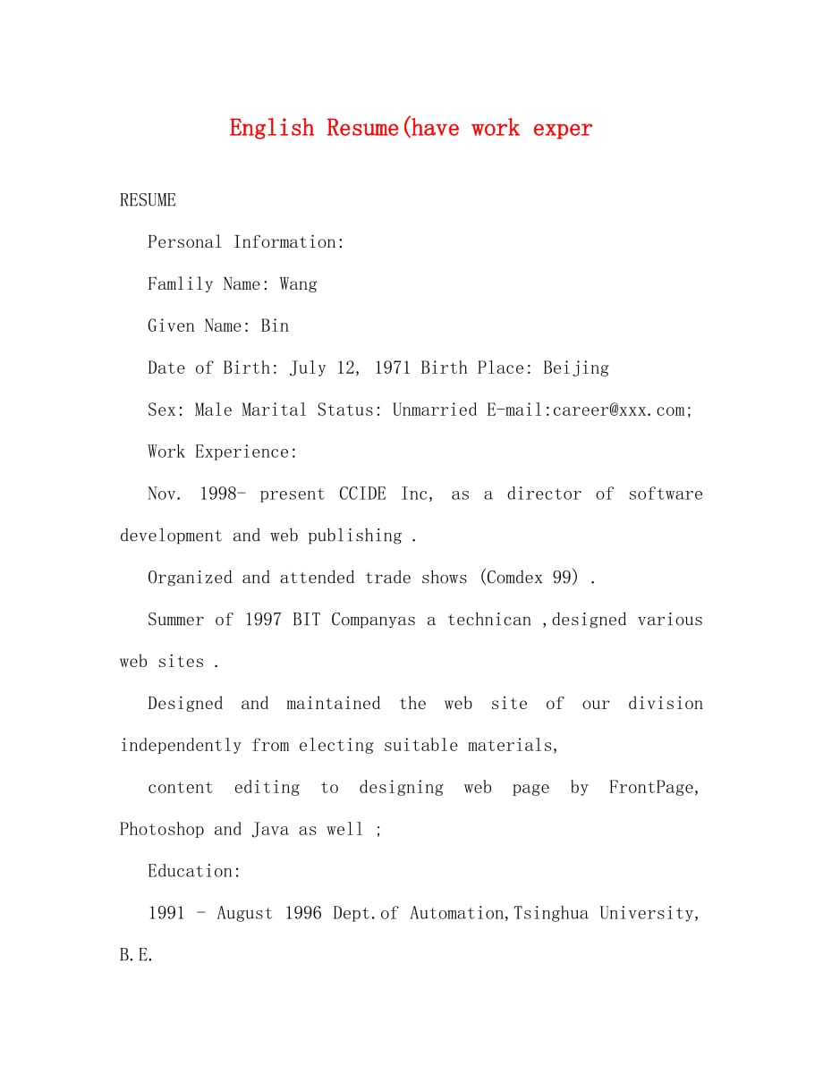English Resume(have work exper_0_第1页