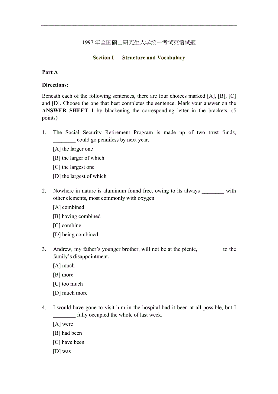 1997考研英语(一)真题与答案解析-_第1页