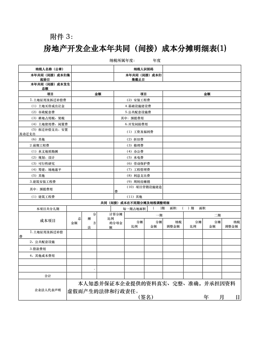 房地产开发企业本年共同间接成本分摊明细表_第1页