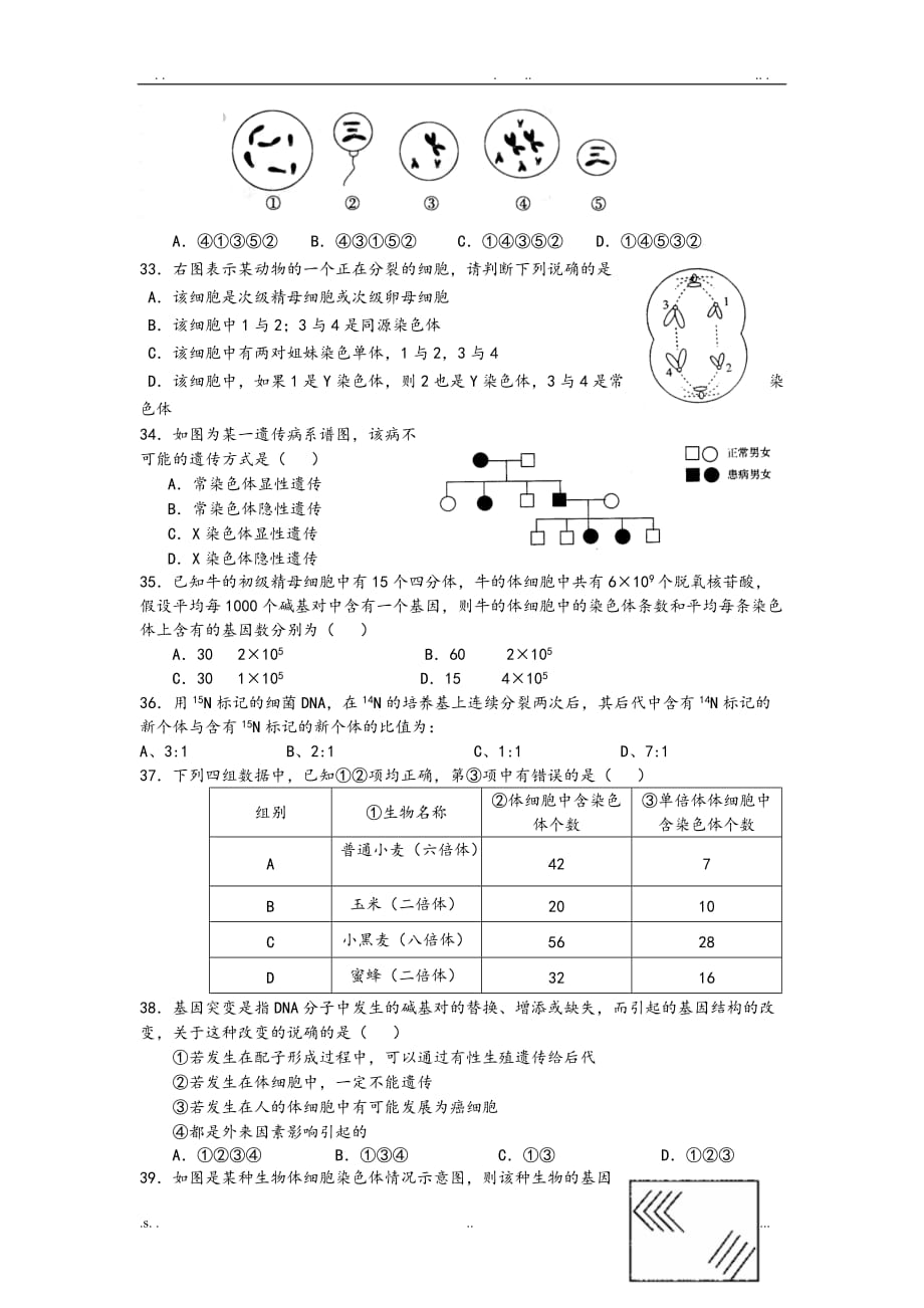 人教版高一生物必修二期末模拟试卷及答案_第4页