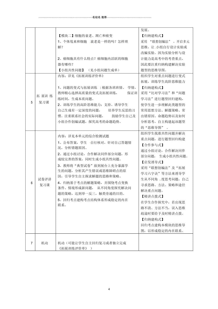 重庆市开县中学高三生物一轮复习4.2细胞增殖分化模块课程纲要_第5页