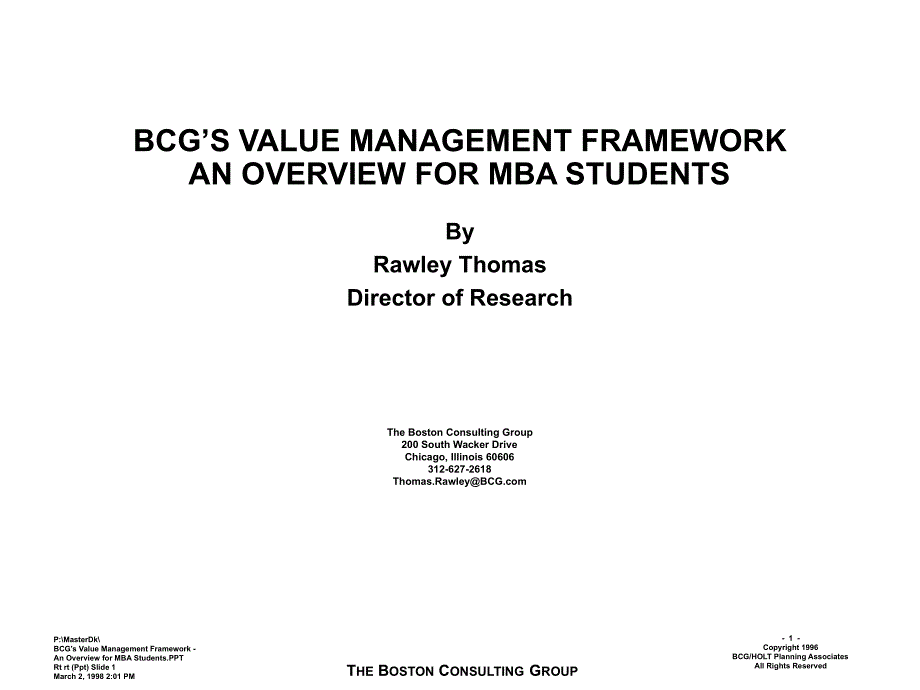 BCG’S VALUE MANAGEMENT FRAMEWORK AN OVERVIEW FOR MBA STUDENTS精编版_第1页