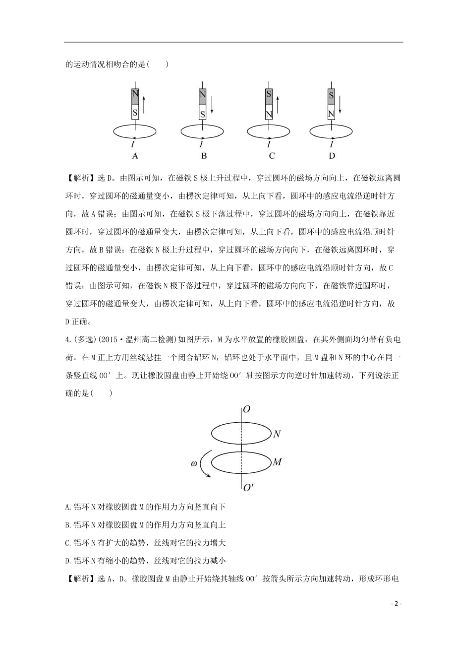 高中物理 第四章 电磁感应 4.3.2 楞次定律课时提升作业（二）新人教版选修3-2_第2页