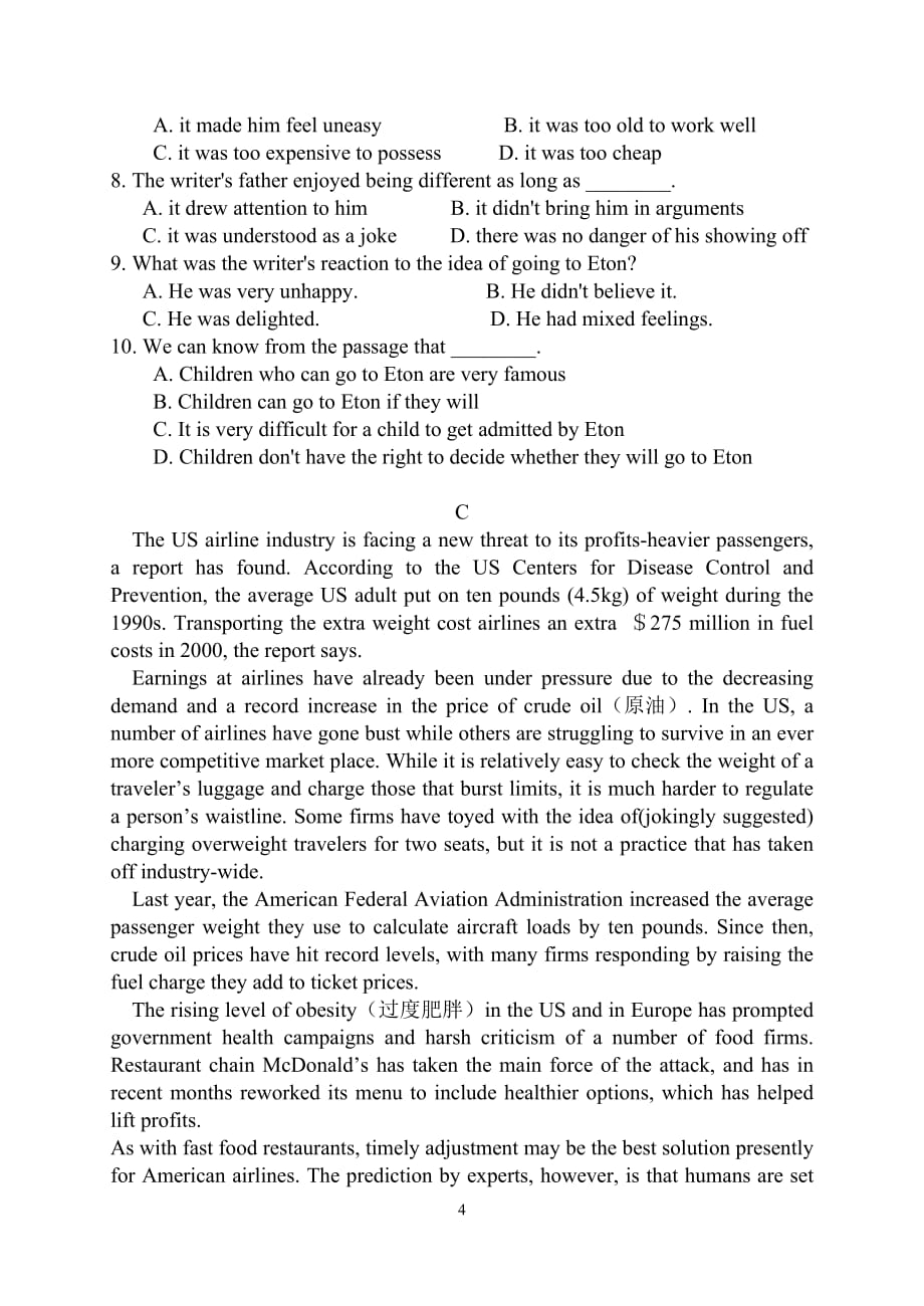 高二学生英语阅读竞赛试题1.doc_第4页