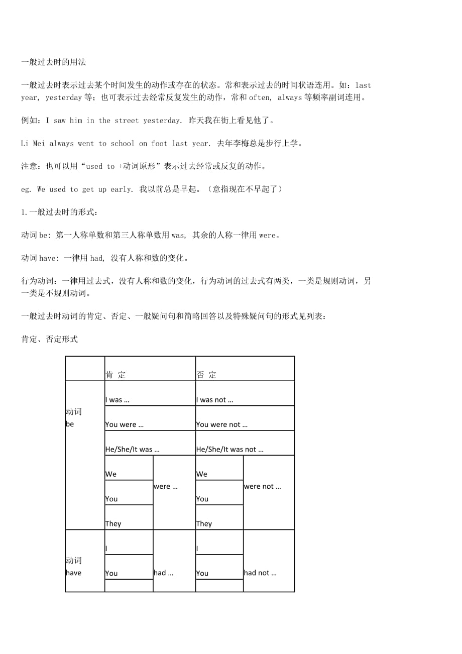 初中英语语法一般过去时及练习题-_第1页