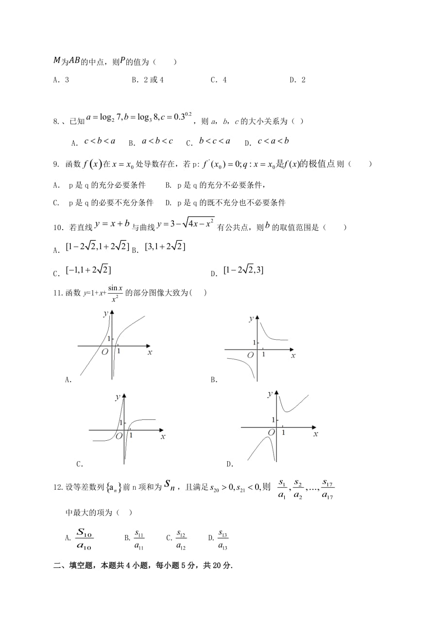 陕西省咸阳市永寿中学2021届高三数学上学期开学考试摸底试题文【含答案】_第2页