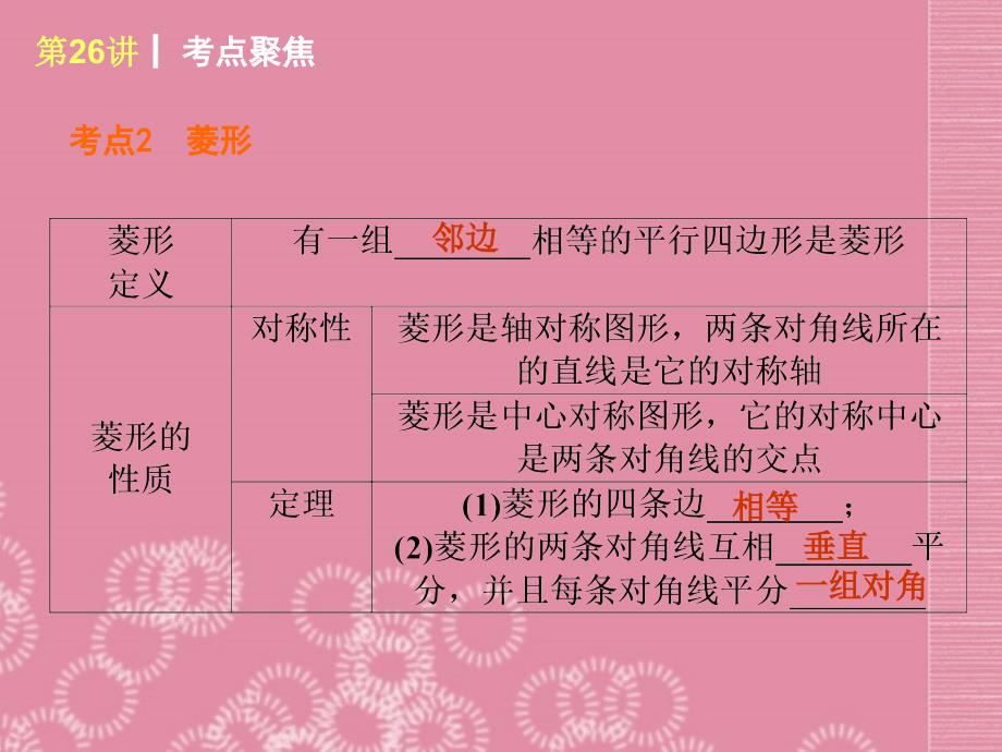 （新课标）中考数学查漏补缺第一轮基础复习 第26讲 矩形、菱形、正方形课件 华东师大_第4页