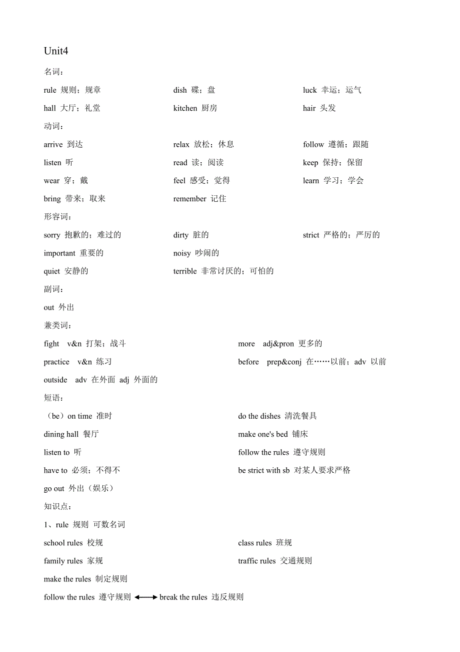 人教版七年级下册英语Unit4知识点._第1页