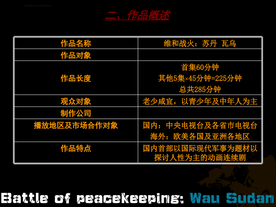 集动画连续剧《维和战火苏丹瓦乌》项目策划案课件_第4页