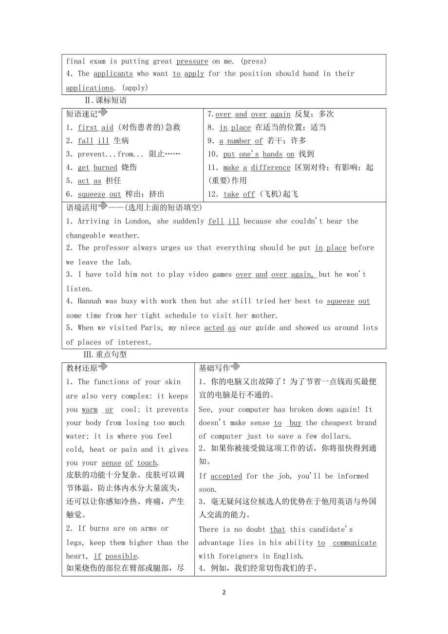 2021年高考英语调研大一轮复习课时作业25Unit5FirstaidA卷新人教版37_第2页