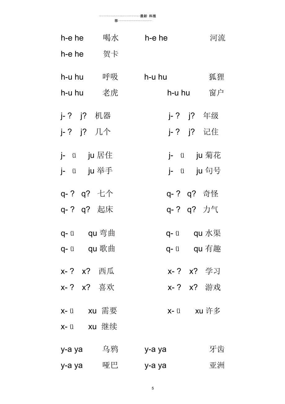 aoeiuü单韵母音节组成及常用词语(自加声调)_第5页