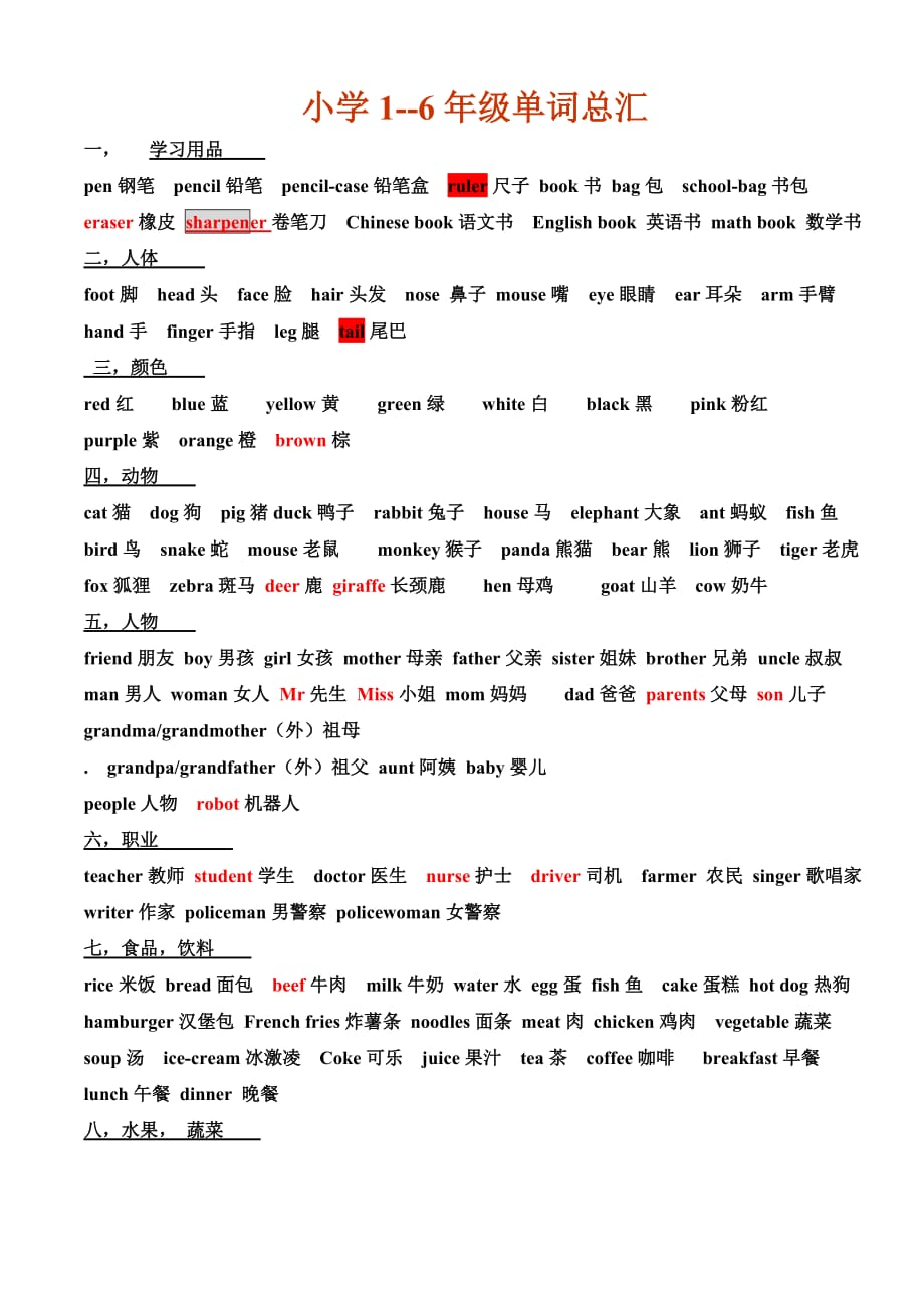 一至六年级小学生英语单词-_第1页