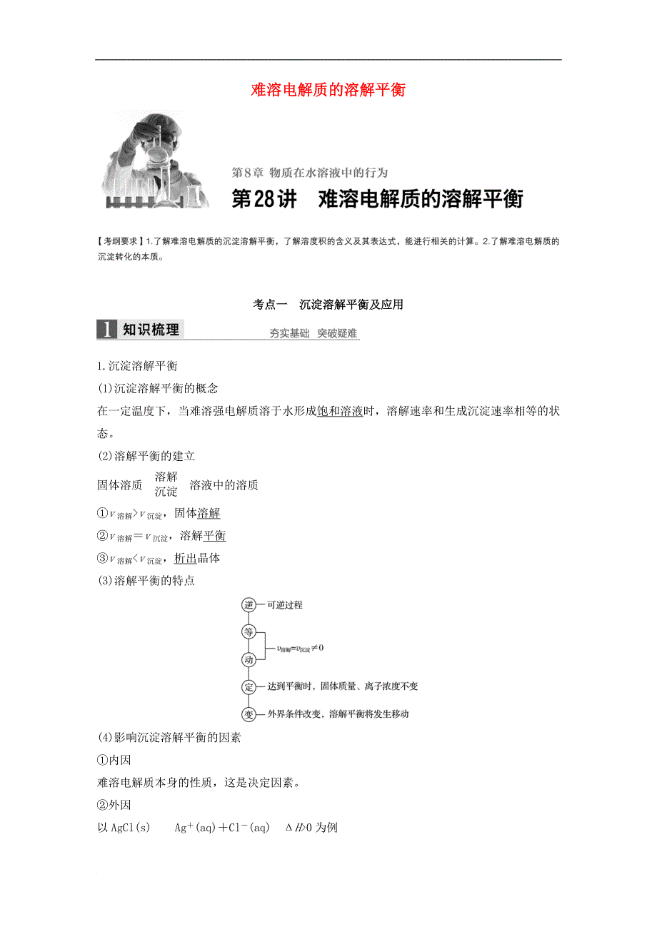 高考化学一轮复习 第8章 物质在水溶液中的行为 第28讲 难溶电解质的溶解平衡试题 鲁科版_第1页