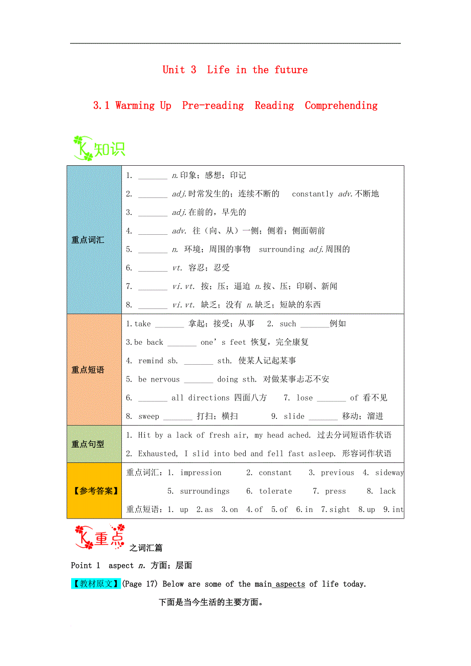 高中英语 专题Unit 3 Life in the future 1 Warming Up Pre-reading Reading Comprehending试题（含解析）新人教版必修5_第1页