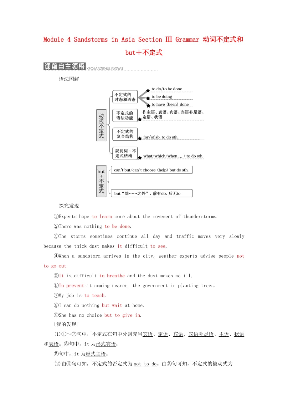 高中英语 Module 4 Sandstorms in Asia Section Ⅲ Grammar 动词不定式和but+不定式教学案 外研版必修3_第1页