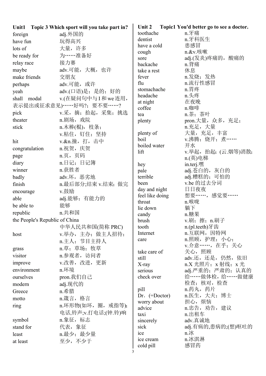 仁爱英语八年级上册单词表标准版(最新版-修订)_第3页