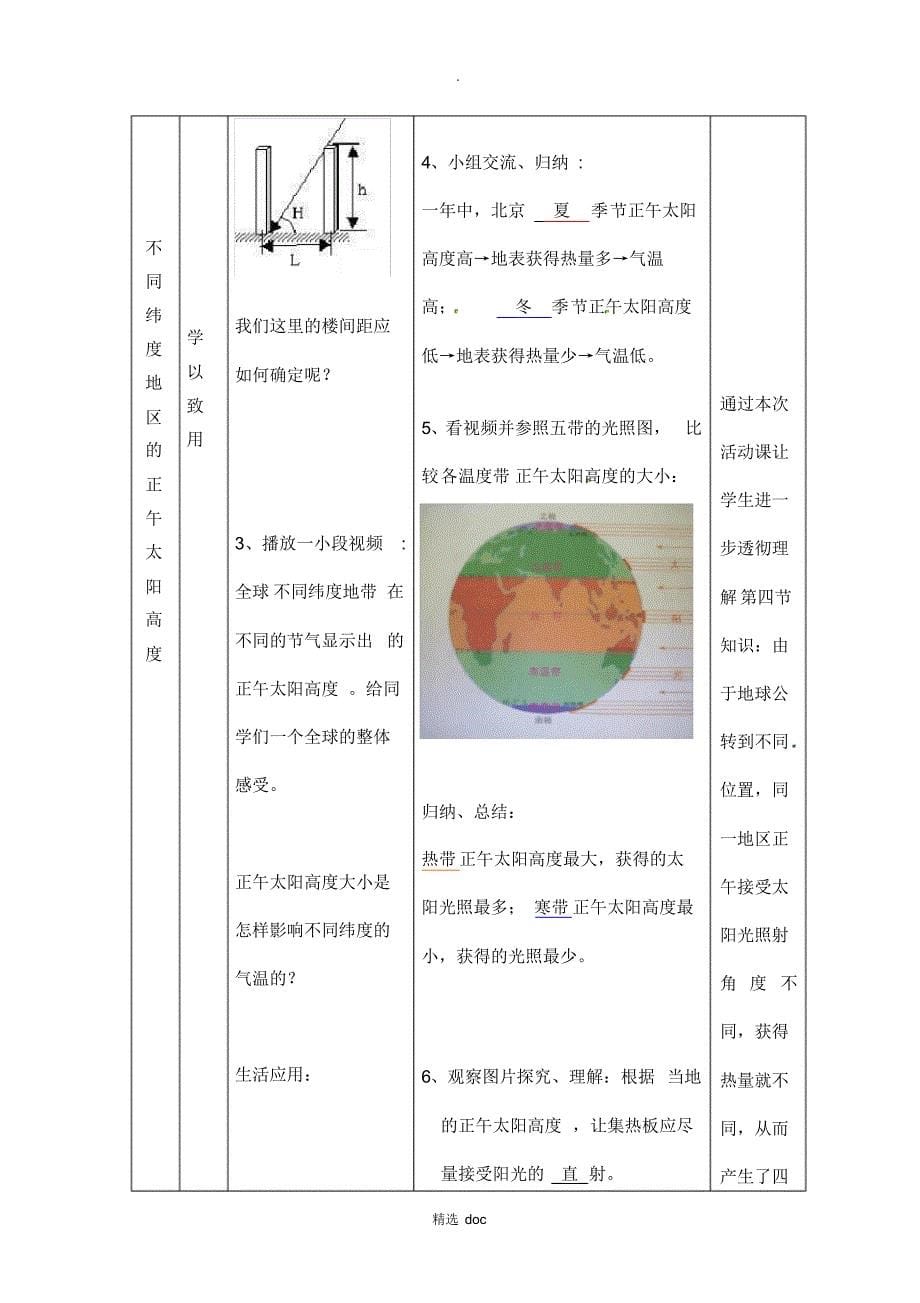 641编号【商务星球版】7年级地理上册教案：第1章活动课太阳光直射、斜射对地面获得热量的影响1_第5页