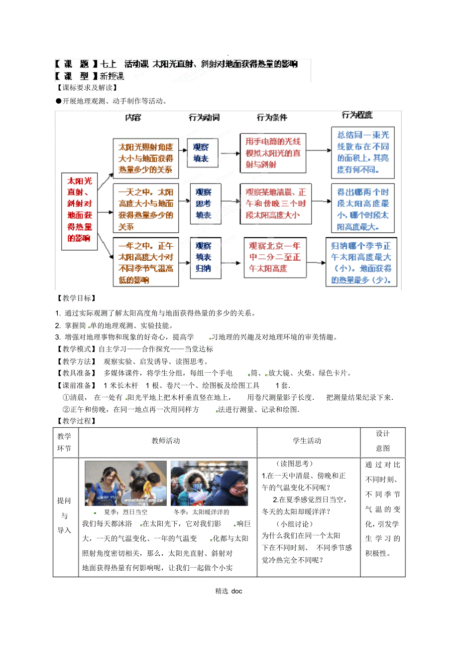 559编号【商务星球版】7年级地理上册教案：1活动课太阳光直射、斜射对地面获得热量的影响_第1页