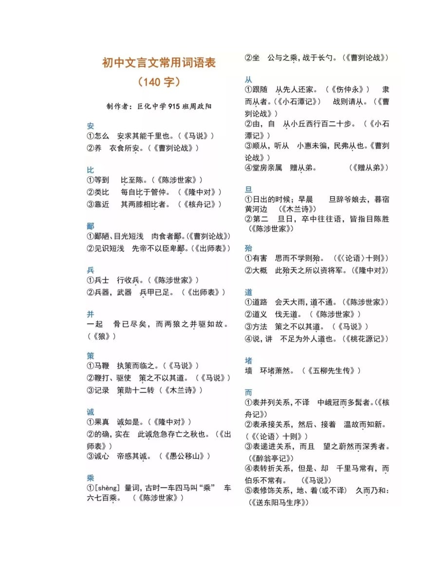 初中文言文常考140字全总结,太重要了,必须_第1页
