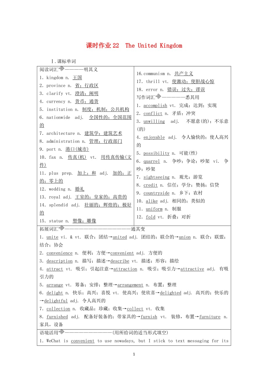 2021年高考英语调研大一轮复习课时作业22Unit2TheUnitedKingdomA卷新人教版31_第1页