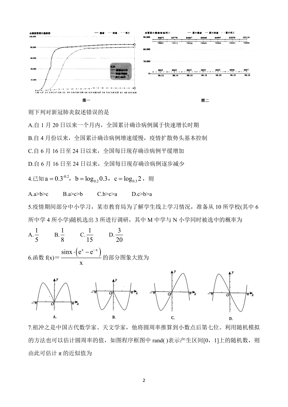 安徽省皖江联盟2021届高三第一次联考数学（理）试题 Word版含答案_第2页