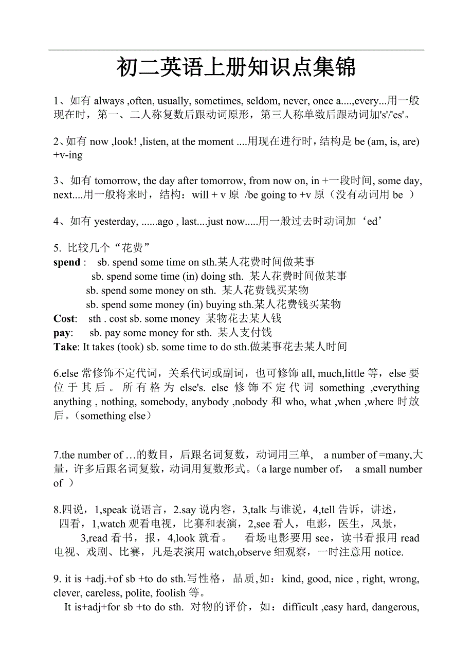 初二英语上册知识点集锦._第1页