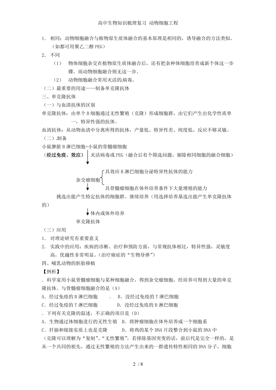 高中生物知识梳理复习 动物细胞工程_第2页