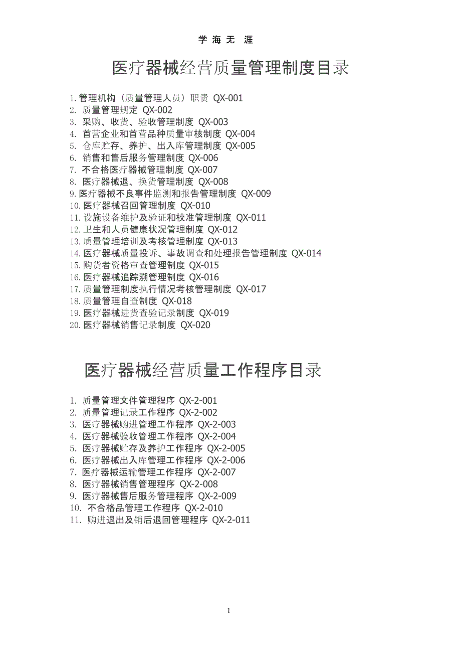 (重要)医疗器械经营质量管理制度及目录、工作程序（2020年九月）.pptx_第1页