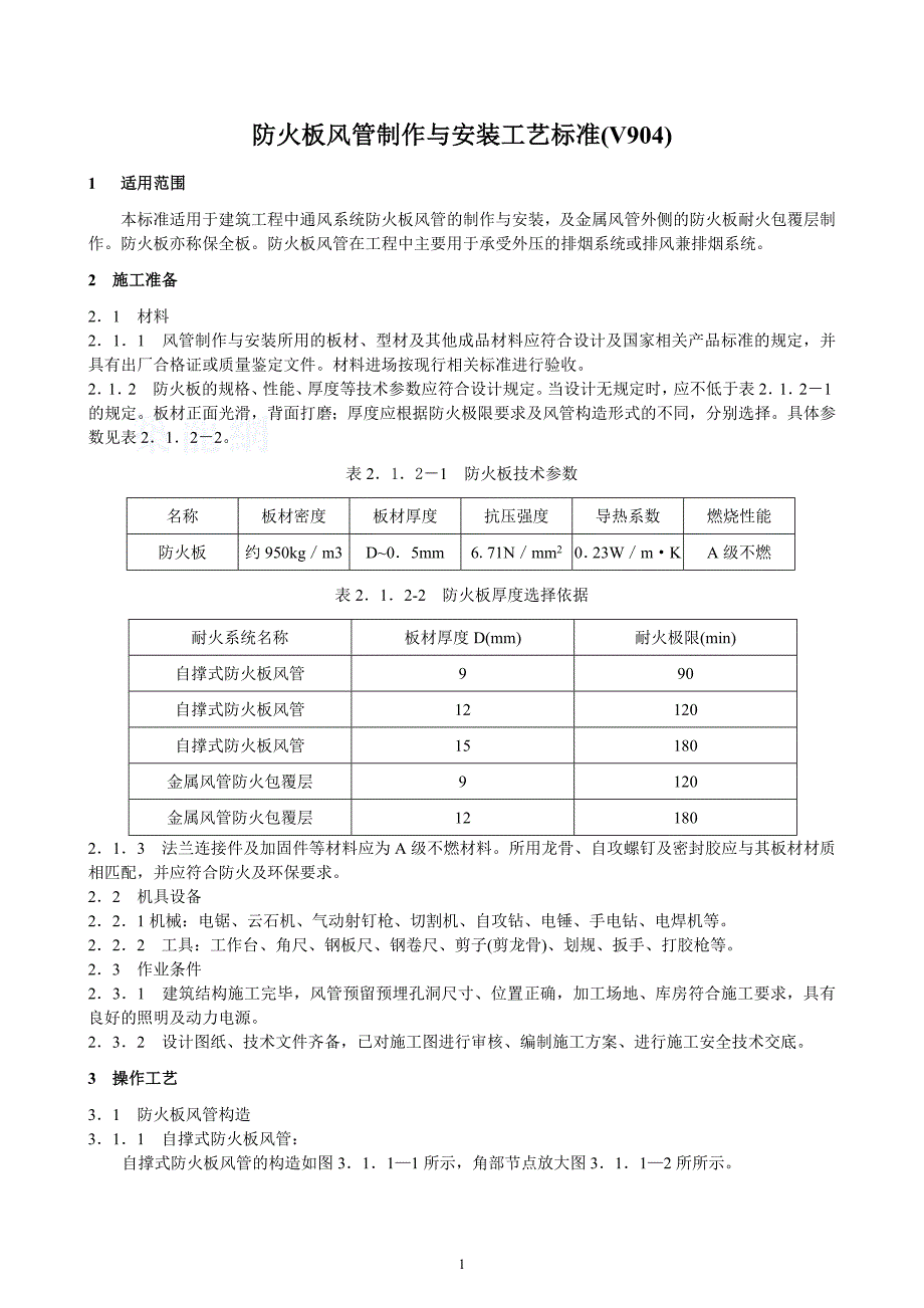 784编号防火板风管制作与安装施工工艺标准_第1页